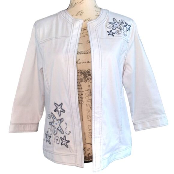 NWOT 𝅺Palm Harbour | Open Front Embroidered Starfish & Rhinestone Jacket - Picture 3 of 10